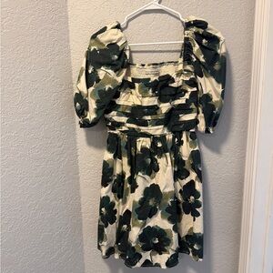 Abercrombie & Fitch Cream Mini Dress with Dark Green Floral Print